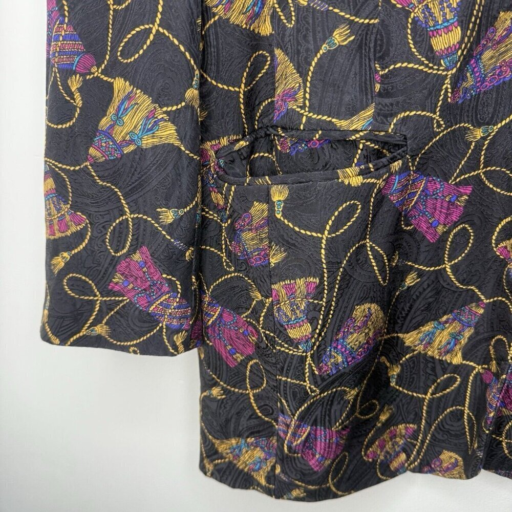 Casual Corner Vintage 100% Silk women’s 80’s Tassel blazer Black Gold Purple 12 - Picture 3 of 8